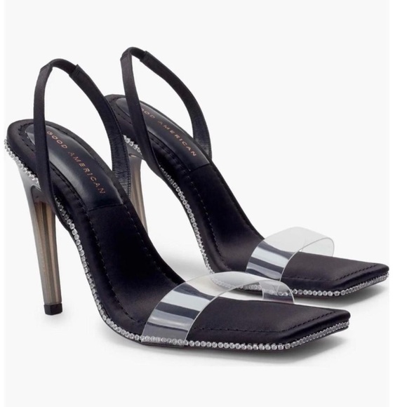 Good American Shoes - GOOD AMERICAN Ombré Heel Black Slingback PVC Heels By Khloe Kardashian NEW
